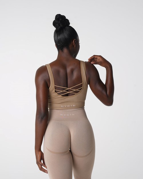 NVGTN Desire Ribbet Seamless Bra Beige | EDGFRO-976