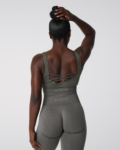 NVGTN Desire Ribbet Seamless Bra Khaki Grønn | QPMHJD-672