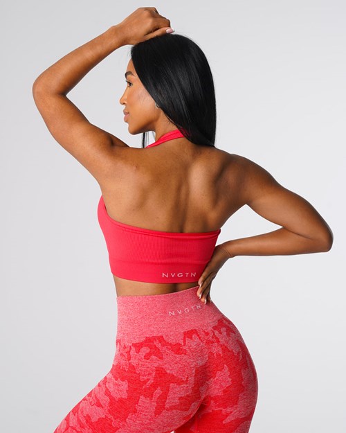 NVGTN Limitless Ribbet Seamless Halter Bra Candy Apple | GOUHXW-015
